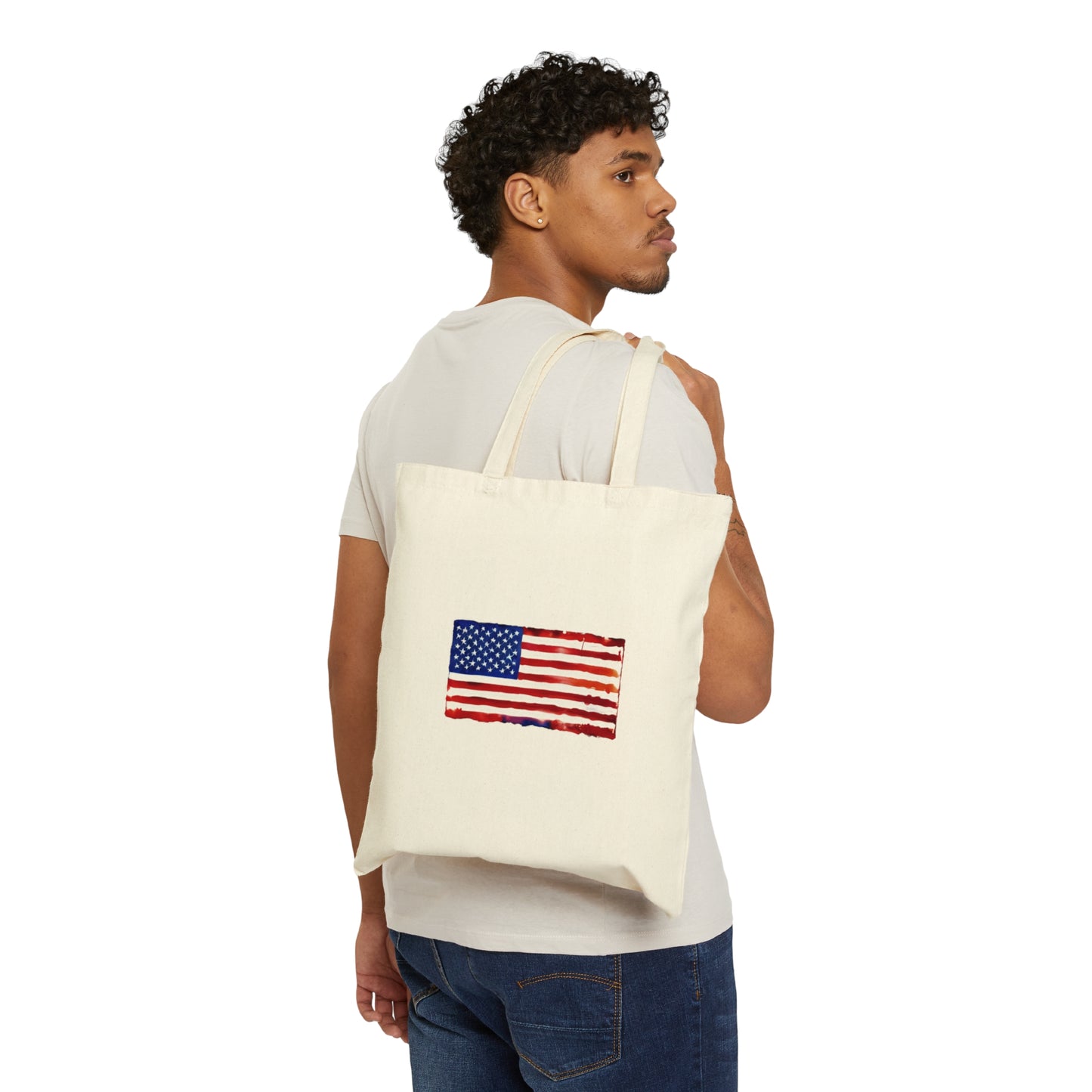 American Flag Watercolor, Cotton Canvas Tote Bag