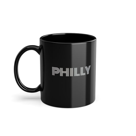 PHILLY, CITY MUG, Black Coffee Cup, 11oz