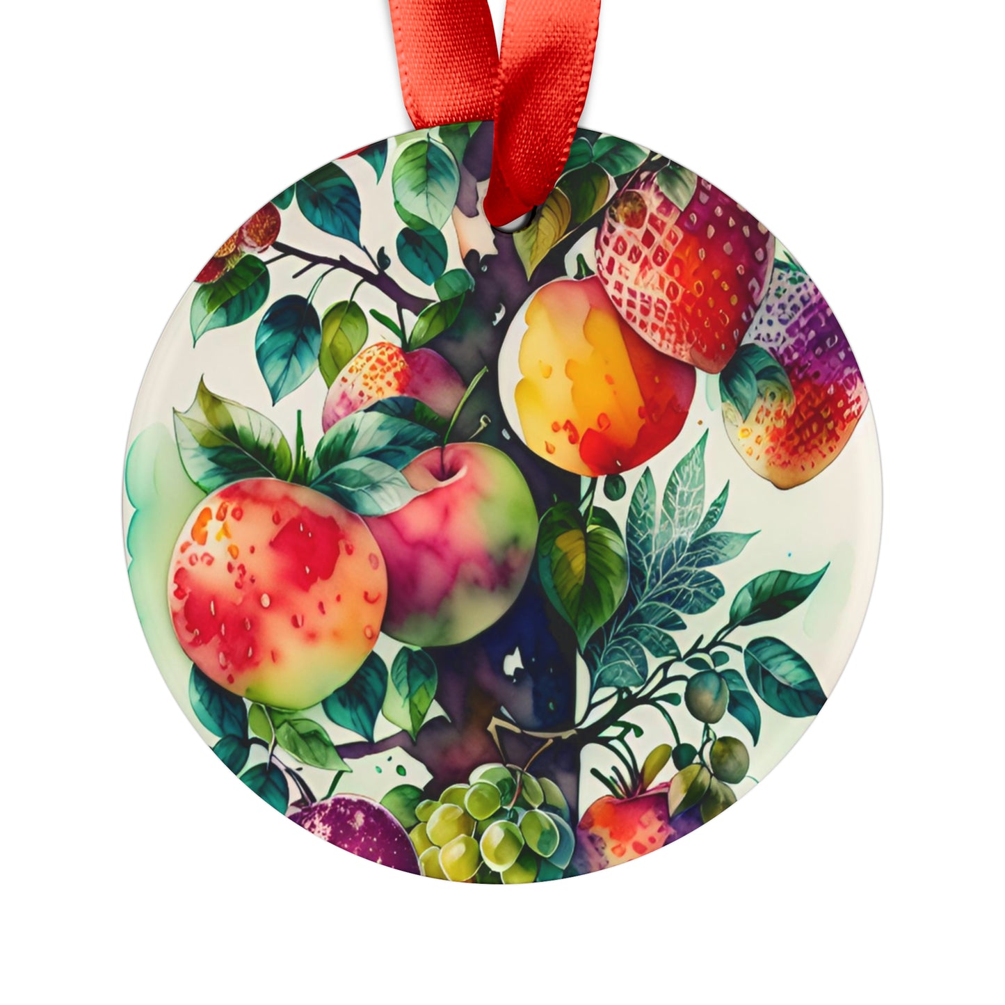 Fruit Watercolor Acrylic Ornament with Ribbon