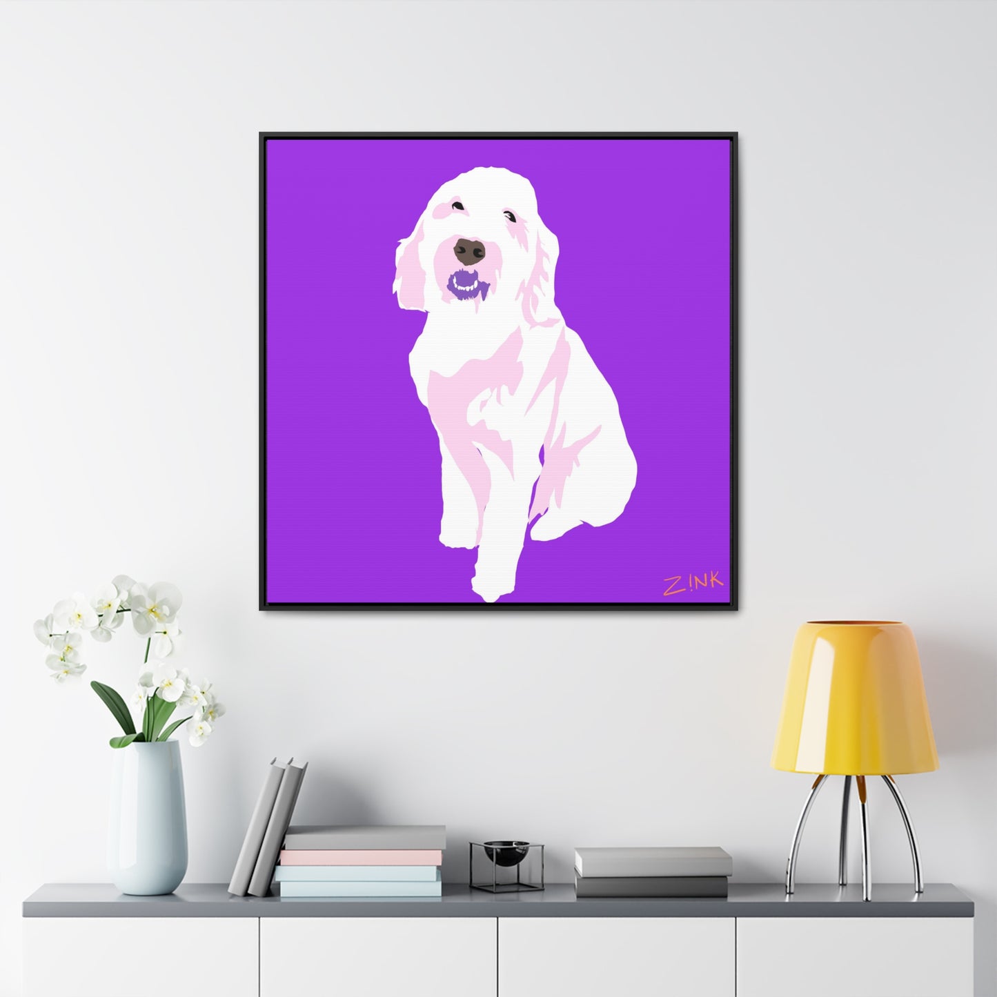 Dog Art, Square Framed Premium Gallery Wrap Canvas