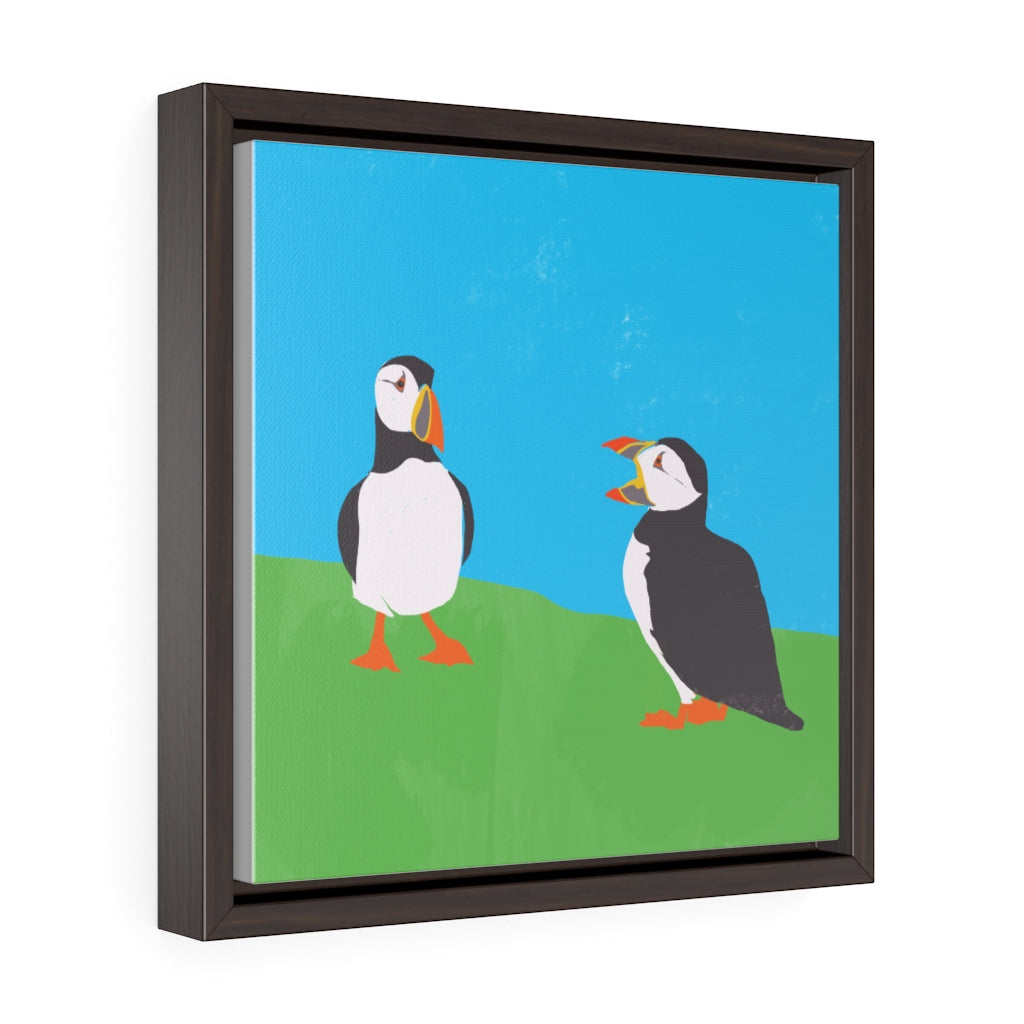 Puffins - Square Framed Premium Gallery Wrap Canvas